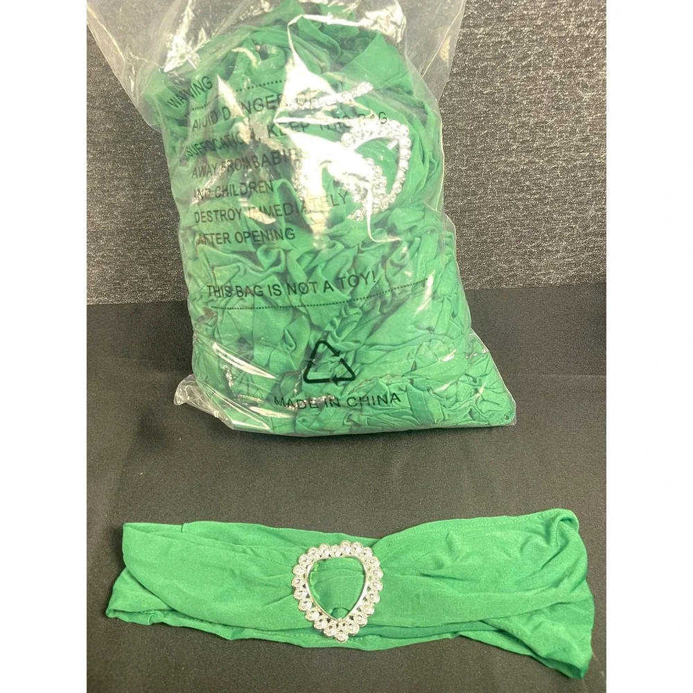 60 Pack‎ Green Spandex Chair Sashes with Rhinestone Heart Buckle Wedding Decor